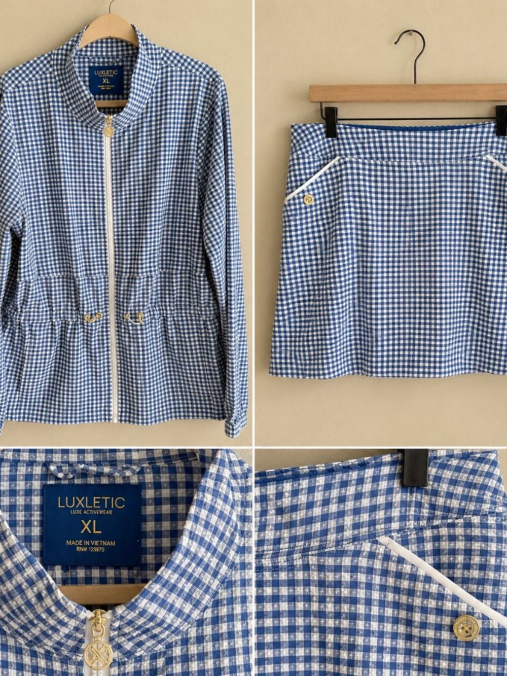 Lilly Pulitzer Size XL 14 Luxletic Romilly Gingham Jacket and Skort SET NWT